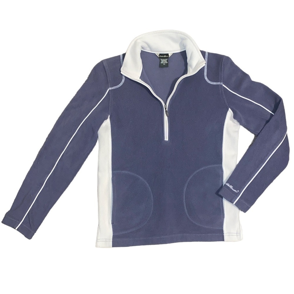 𝅺NWOT Eddie Bauer XS Purple & White Fleece Pullover Quarter Zip